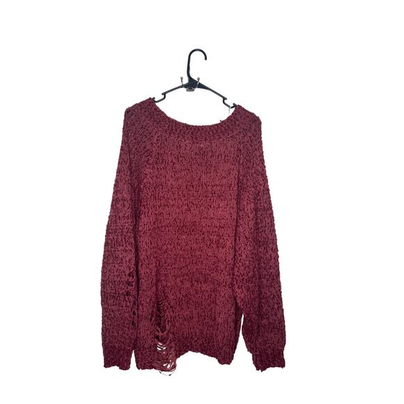Umgee Distressed Sweater 1XL Red Cozy - Picture 2 of 6